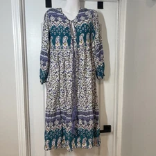New R Vivimos Floral Midi Dress Women M 8/10 Bohemian Tassel Peasant Long Sleeve