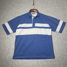 Musto performance rugby polo shirt 100% cotton blue and white UK S