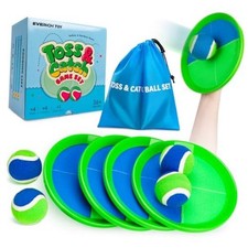 Upgraded Toss and Catch Ball Game Set, Beach Pool 4 Paddles 4 Balls Blue Green