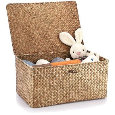 Handwoven Seagrass Basket with Lid - Coffee X-Large