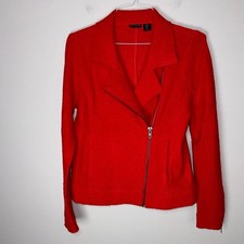 Tahari Red Small Boiled Wool Moto Jacket