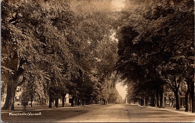 1915 Manchester Vermont Tree Lined Street View Antique Real Photo Postcard