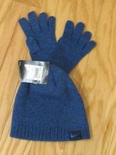 Nike Kids Boys 2 Pc. Winter Knit Beanie Hat Gloves Set Blue 4-7 NEW WITH TAG
