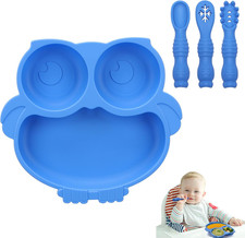 Gufo Piatto Con Ventosa per Bambini, Piatti Svezzamento in Silicone Con 3 Cucchi
