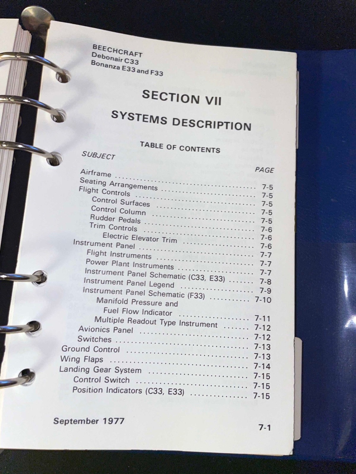 Beechcraft Pilot Operating Handbook Flight Manual Debonair 35C33 Bonanza E33 F33
