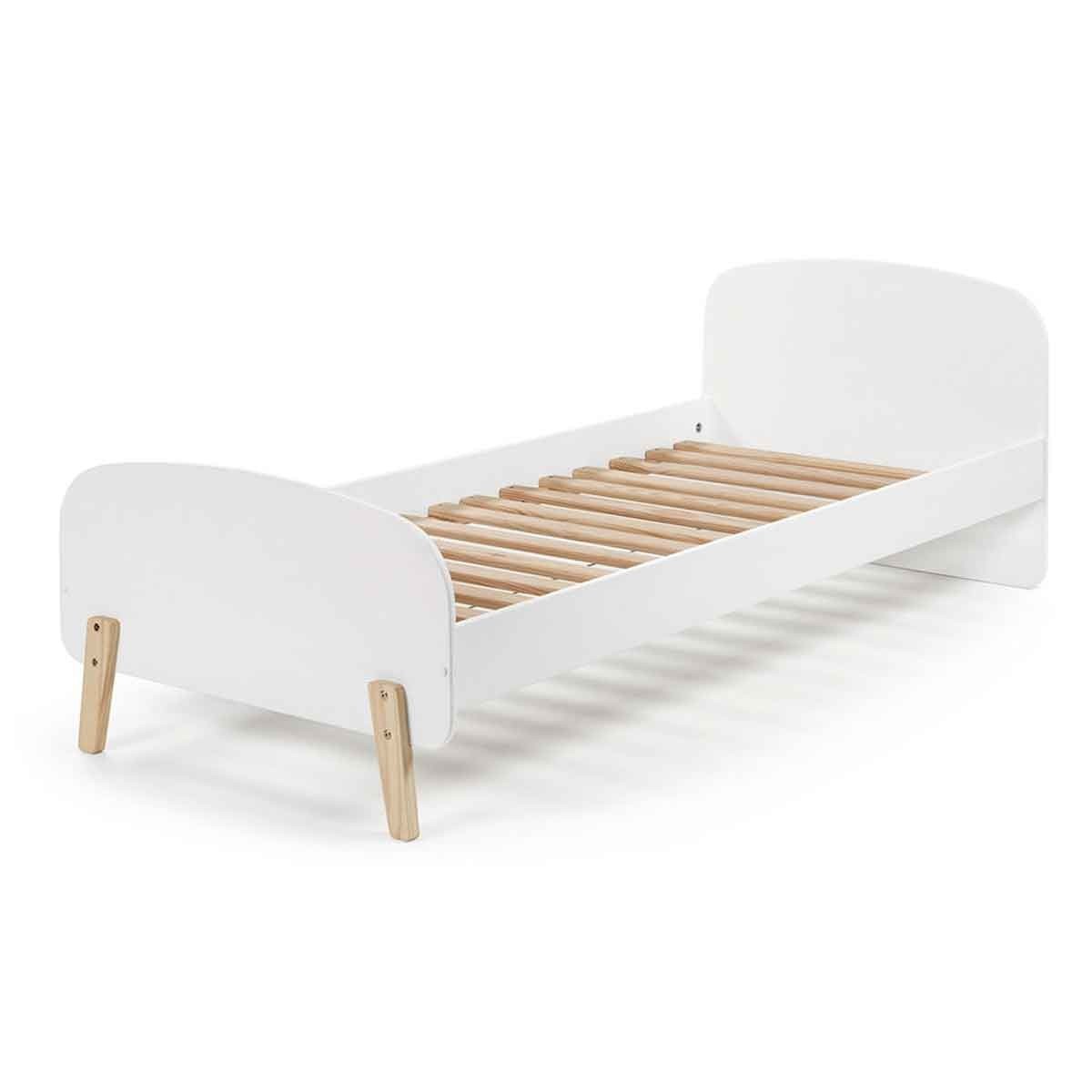Lit enfant 90x200cm blanc et naturel Kiddy en pin massif pour chambre de fille et garçon