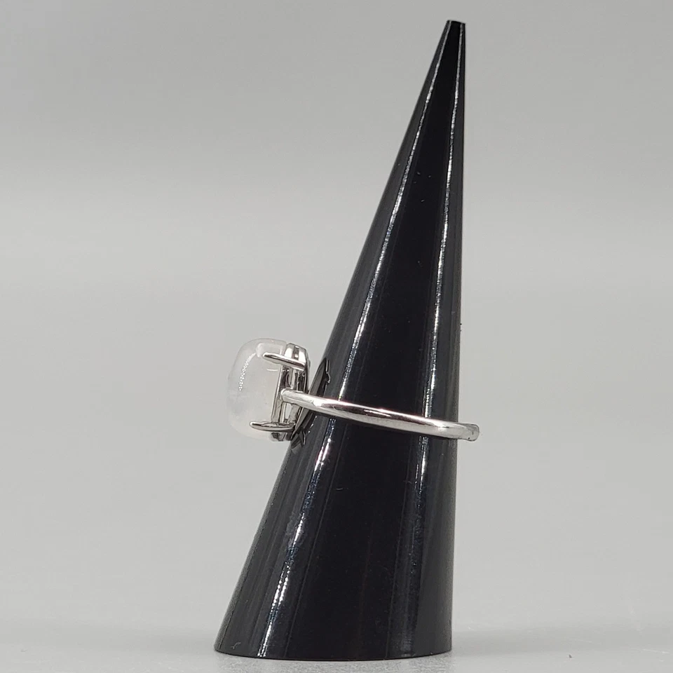 Anillo de plata ajustable con piedra lunar arco iris cabujón ovalado elegante joyería de piedras preciosas Foto 3 de 4