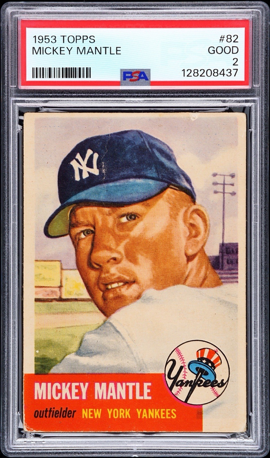 MICKEY MANTLE 1953 TOPPS PSA 2 ! *FRESHLY GRADED ! *CENTERED ! STAINLESS REVERSE