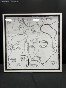 Marmont Black White Faces Line Art Framed Wall Art Picture 27x27 Modern