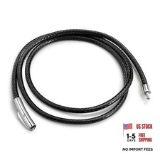 Waterproof Braided Leather Necklace Cord 22 inches B: Black-3MM-Steel Clasp