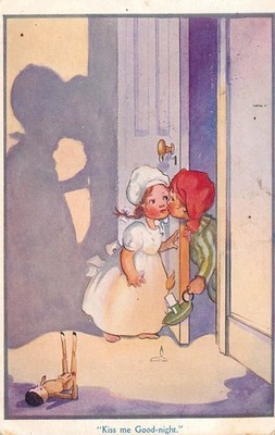 KISS ME GOODNIGHT - KINDER ROMANTIK LIEBE - BETTZEIT SERIE - POSTKARTE