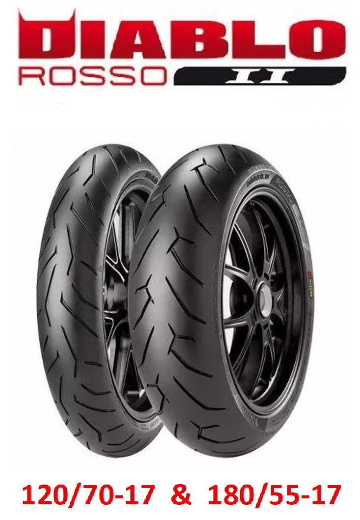 Diablo 120/70 ZR17 200/55-17 2本セット PIRELLI DIABLO ROSSO II 2 TIRE SET 120/70ZR17 180/55ZR17 KAWASAKI