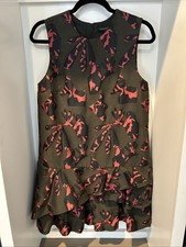 Banana Republic Dark Green Pink with 3 Layer Ruffled Bottom Dress Size 8