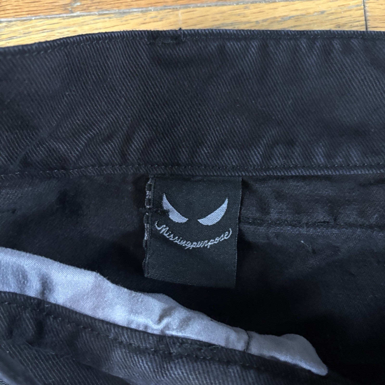 Missing Purpose Black Devil Embroidered baggy Pan… - image 3