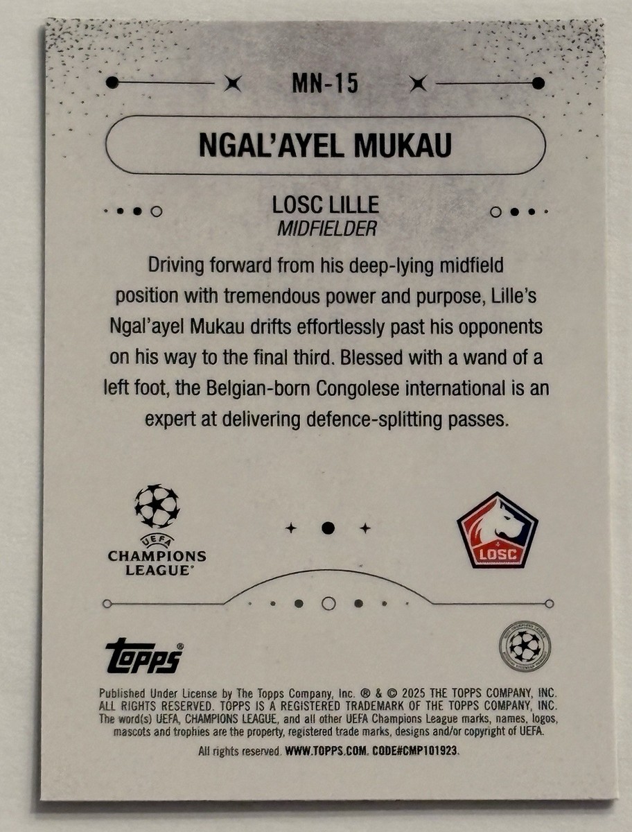 ミヨン universe トレカ 2025-26 Topps Merlin - Mystic Nights Ngal'ayel Mukau #MN-15 (RC