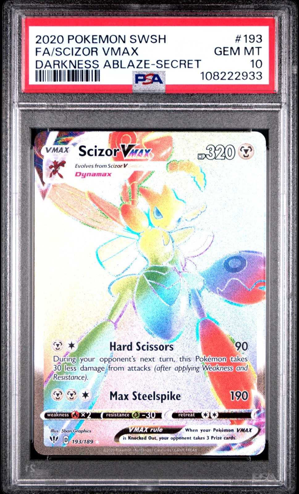 Scizor VMAX PSA 10 English Pokemon Card 193 Darkness Ablaze 2020 Rainbow