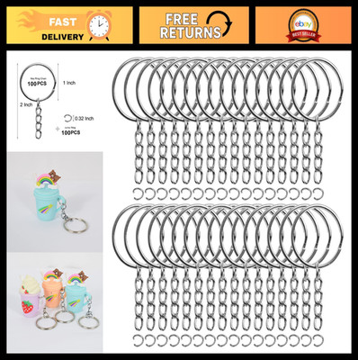 100 PCS Keychain Rings with Chain - 1 Inch Split Key Rings, Silver Metal Keyring