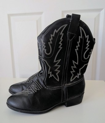 Faded Glory Kids Boys Western Cowboy Boots Round Toe Black Classic Youth Size 4