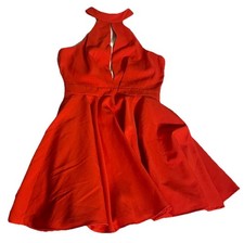 Lulus Women's Orange Halter A-line Skater Dress Keyhole Neckline Size Medium EUC