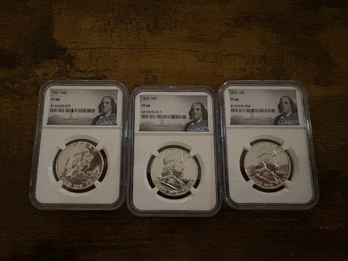 1961-1963 Franklin Half Dollars 50c Silver Proof Coins Graded NGC