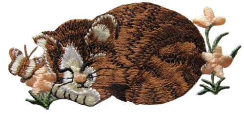 #4402 3 3/8" Sleep Kitten Cat Embroidery Iron On Applique Patch-Right - Afbeelding 1 van 1