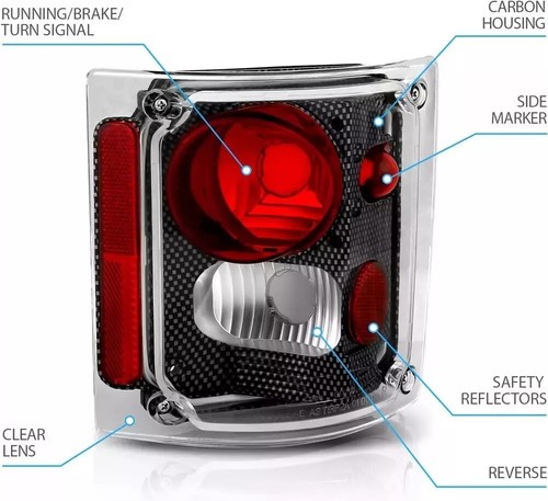 Carbon Black Housing Brake Tail Lights Set for 1973-1991 Chevy/Gmc Full Size Bla - Picture 4 of 6