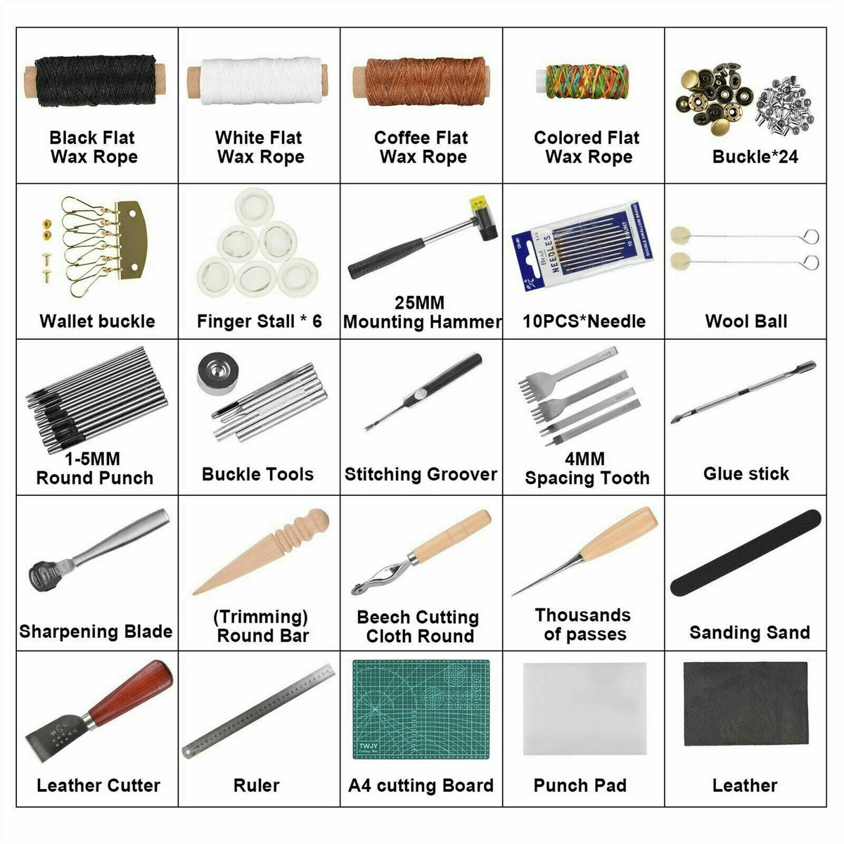 Produktbild von Lederreparatur Werkzeuge 59-teiliges Leder-Nähset Mit Nadeln, Faden, Ahle & Werkzeugen - DIY Lederreparatur & Handwerk Leder Reparatur Set