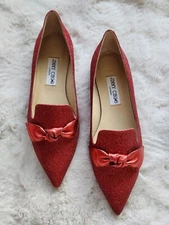 NWD Jimmy Choo Glitter Flat Bow Size EU 37 Red