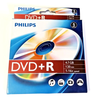 DVD+R - 5 PACK (4.7 GB 120 Min) 16x Philips Blank/Recordable (New) Fast Ship