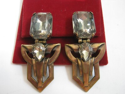 Ermani Bulatti (1984-2012) Art Deco Revival Dangle Door Knocker Clip Earrings