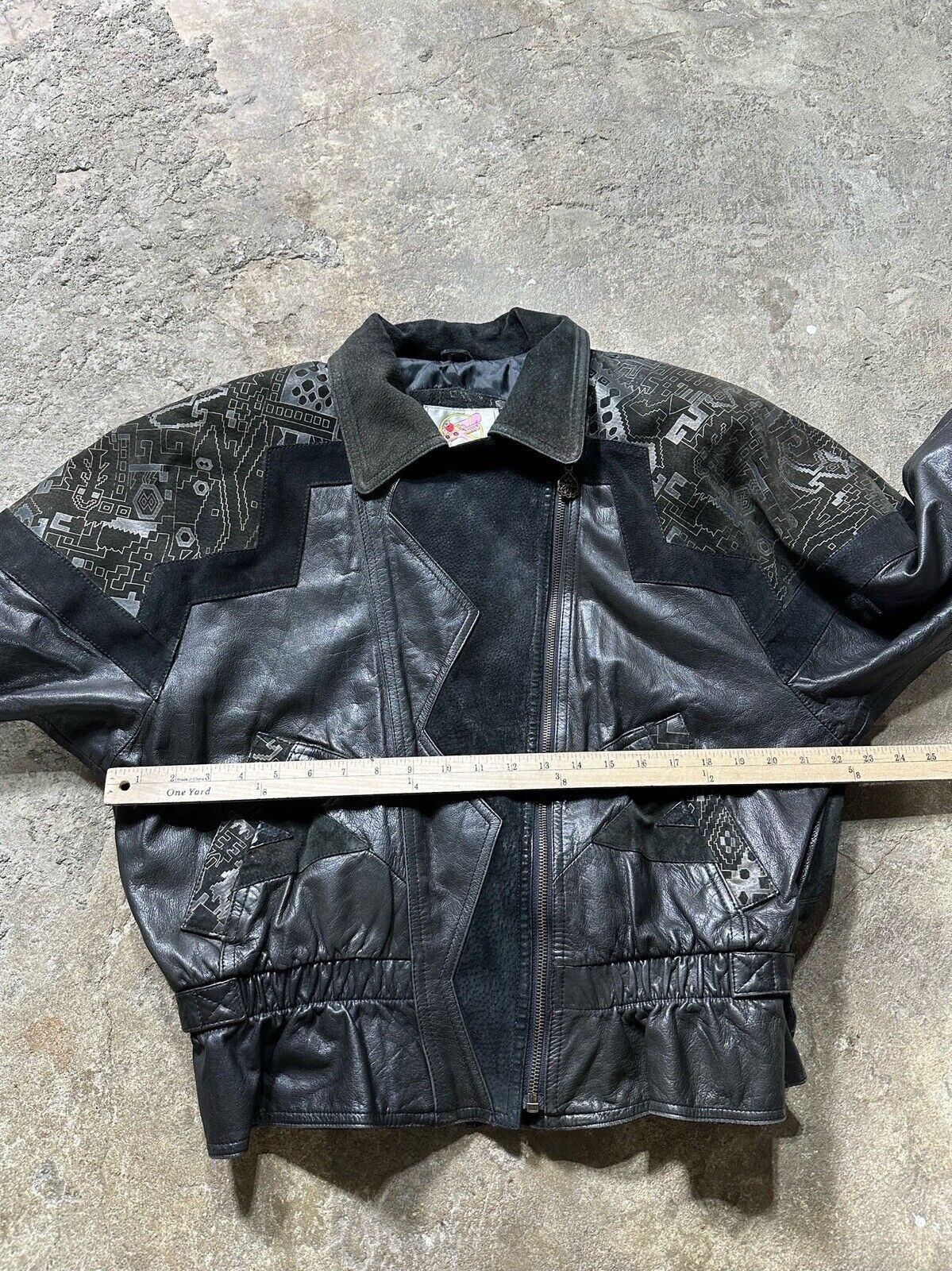 Vintage Adler Leather Jacket Aztec Design Black S… - image 3
