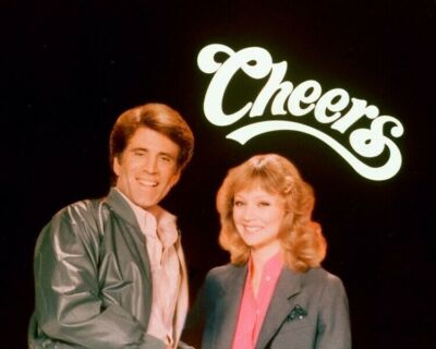 Cheers Ted Danson Shelley Long 8x10 photo with classic Cheers sign above them