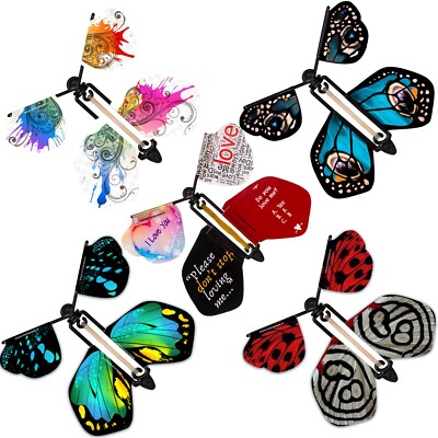 Flying Butterfly Toy Set, Wind Up Toy Elastic Band Powered MULTY