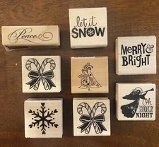 Holiday Christmas Wood Mounted Rubber Stamp Lot 8 CraftSmart Snowflake Tree