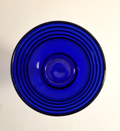 Ribbed Cobalt Blue Goblet Wine Glass Clear Faceted Ball Stem 9" - Picture 7 of 10