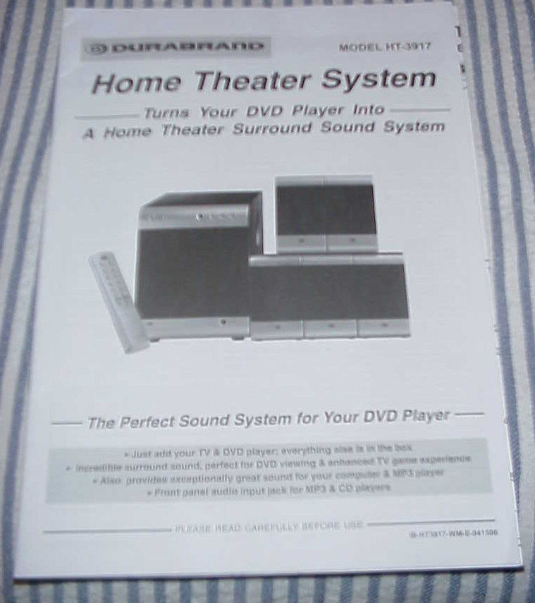 USER MANUAL === DURABRAND HT3917 Home Theater System (english) eBay