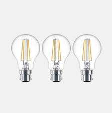 3x GLS LED BC B22 Bulbs 7w = 60w Warm White 2700k Clear Filament Philips Non Dim