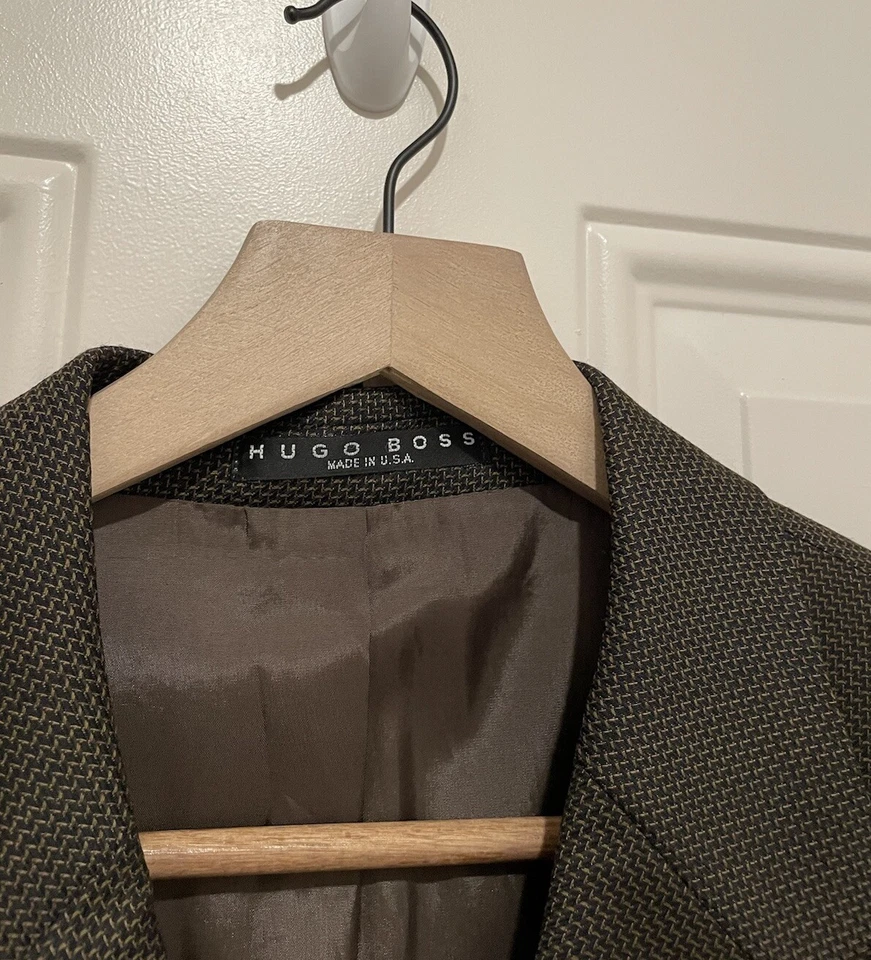 Blazer Hugo Boss Hombre Marrón Lana 3 Botones Hombre Talla 44L.  Super 100 Hecho en EE. UU. Foto 2 de 4