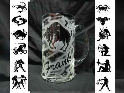 Krug Glas Bierkrug Bierseidel Bierglas mit Namen Sternzeichen Gravur individuell