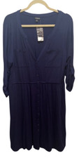 Women Torrid Dress Navy Sz 1 NWT Button Up V Neck New