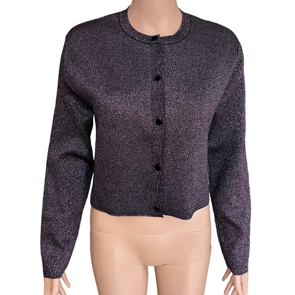 Zara Cropped Sparkly Cardigan button front Shimmery Knit women's