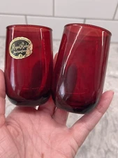 9 Oz Flat Tumblers - Roly Poly Royal Ruby by ANCHOR HOCKING 4.25"T. Set of 2