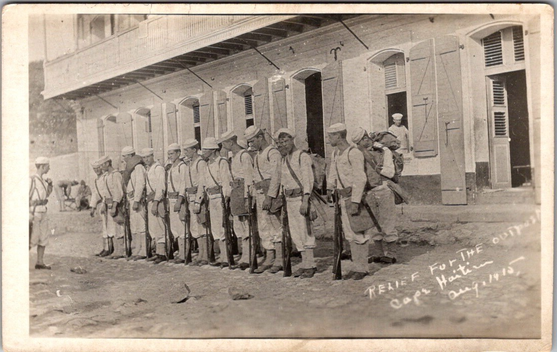 1915 Haiti US Marine RPPC Cap Haitien Outpost Relief Military Formation Postcard