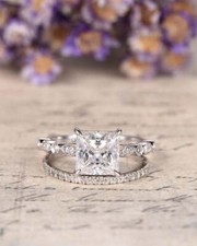 2.38Ct White Princess Cut CZ Wedding Bridal Ring Set In 925 Sterling Silver