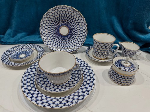 Russian Imperial Lomonosov 4" Mini Creamer COBALT BLUE NET 22k Gold Hand-Painted - Picture 15 of 16