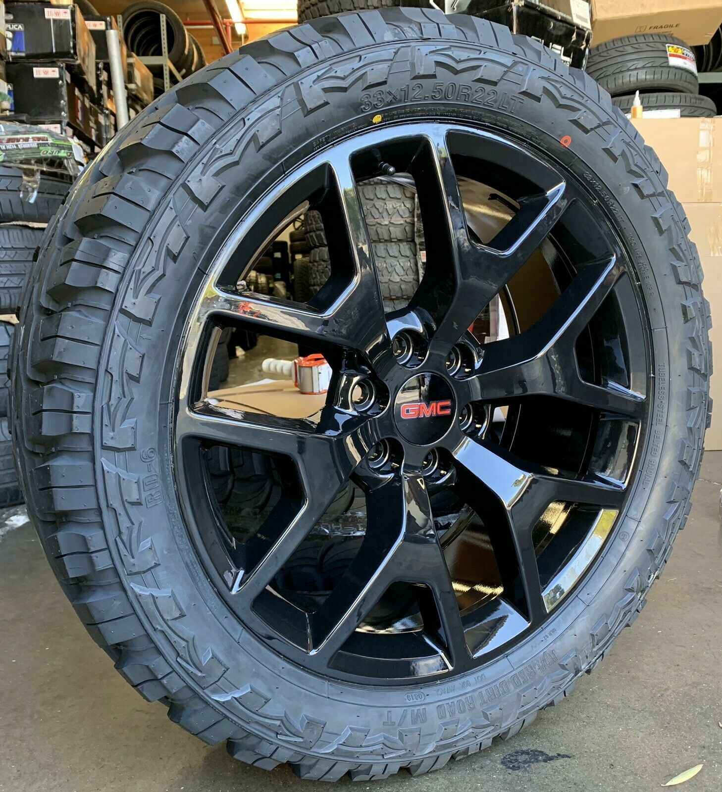 22” G04 Gloss Black Wheels 33x12.50x22 MT GMC DENALI AT4 YUKON OFFROAD
