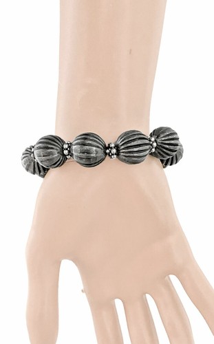 Gunmetal Gray Crosses Charmed Stretching Bracelet, Everyday Costume Jewelry,Goth - Picture 2 of 3
