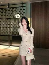 Slim Knitted Dress Short Party Dress Fashion with Waist Chain Sexy Mini Dress