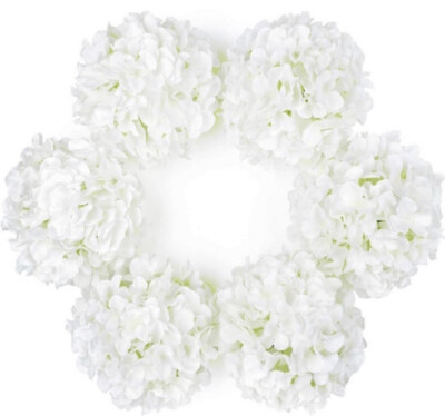 DuHouse Artificial Bigger Silk Hydrangea Flower Heads with Stem Fake White