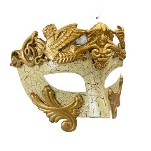 MASCHERE UOMO | MASCHERA MASCHERE VENEZIANE ORO ROMANO E DESIGN AVORIO CRACKATO - Foto 3 di 4